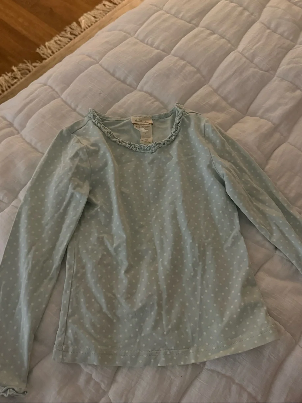 Matilda Jane Light Blue Polka Dot Ruffle Neck Long Sleeve Top